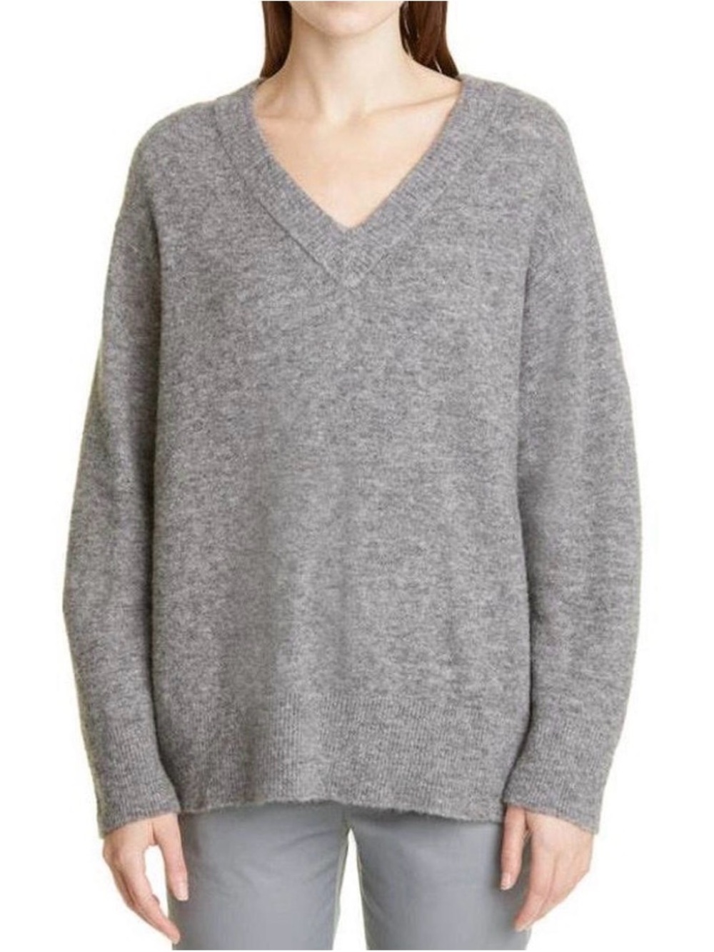 Vince Heather Gray V-Neck Relaxed Knit Sweater